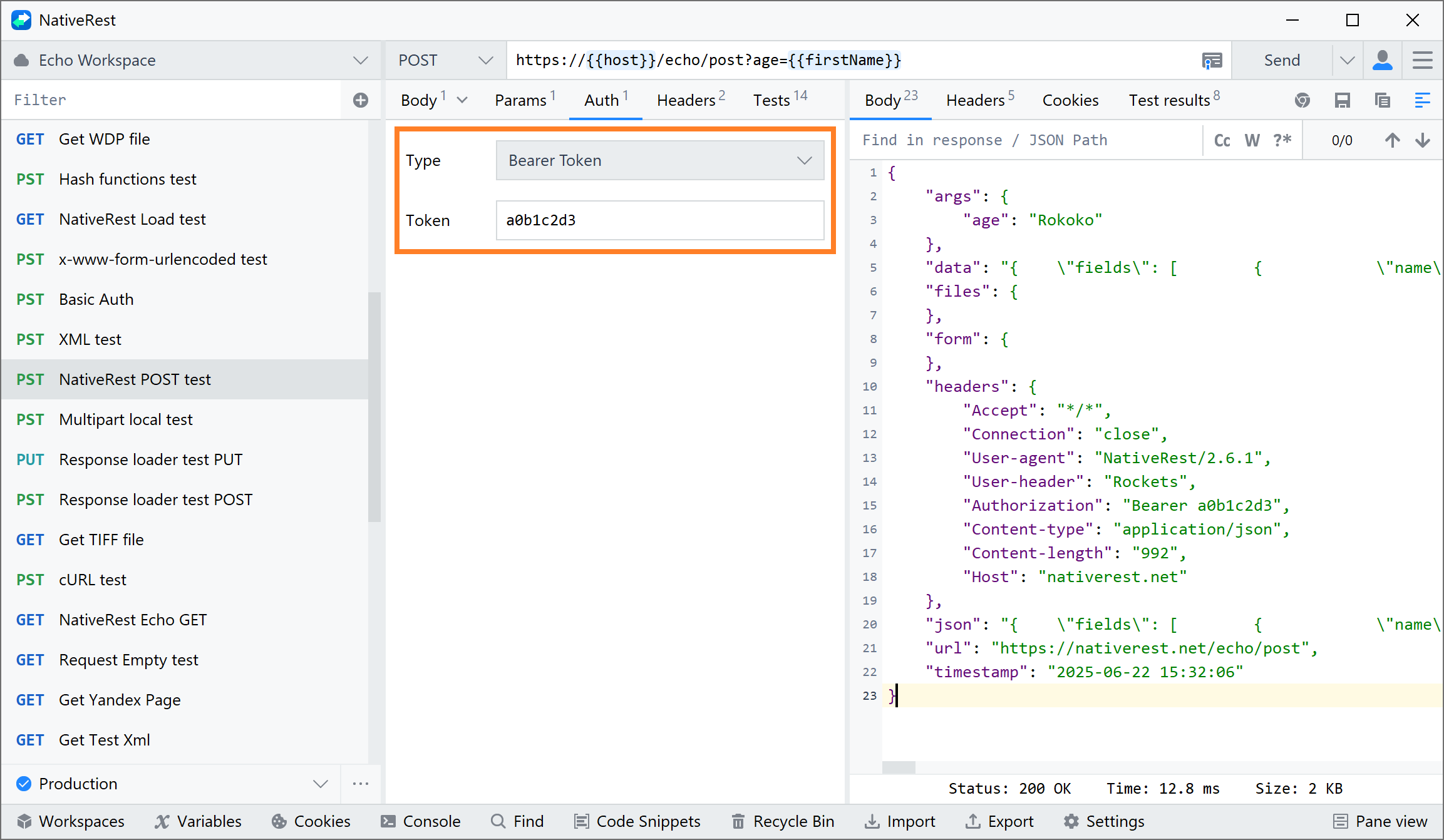 Bearer token in NativeRest
