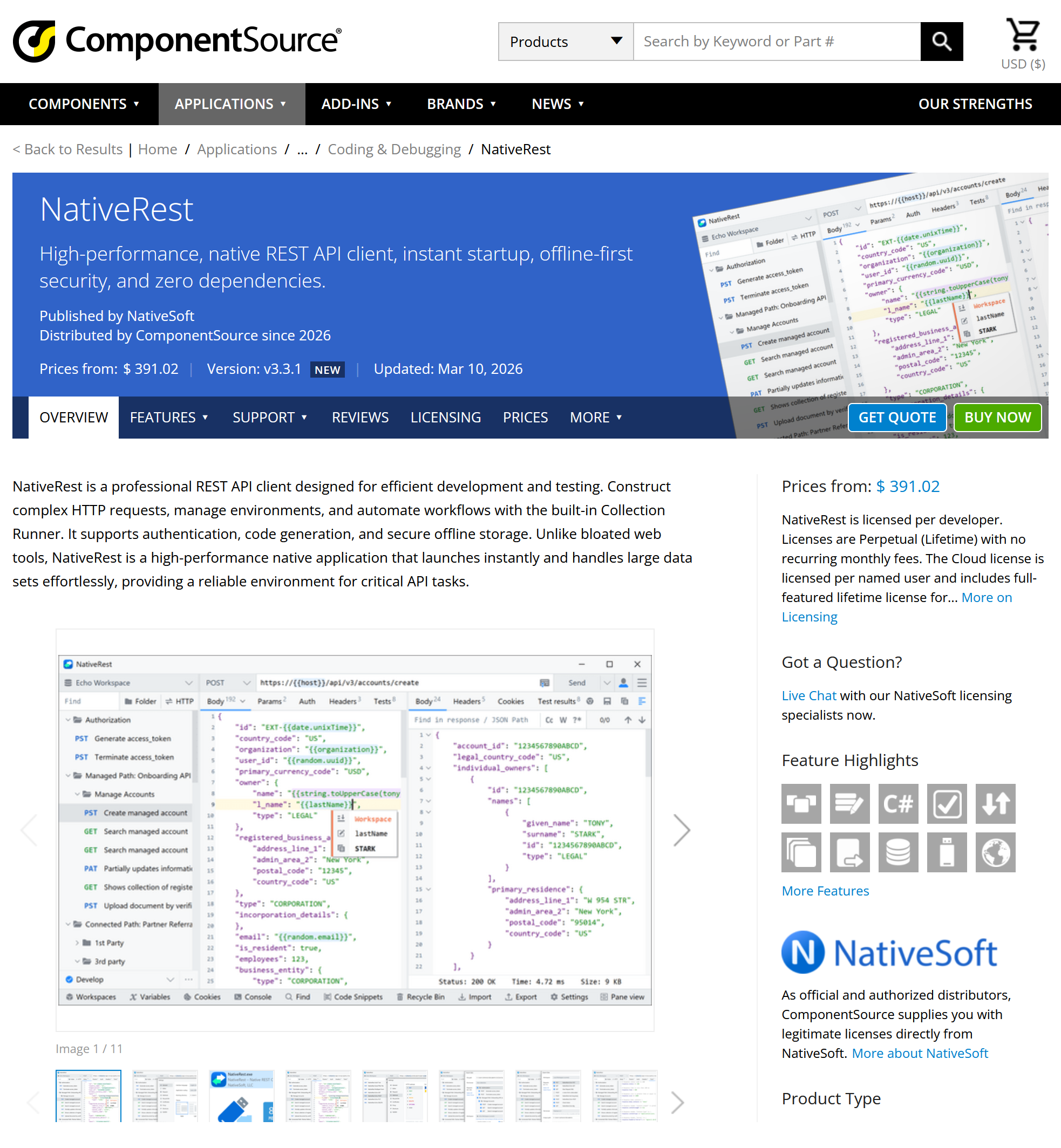 NativeRest available on ComponentSource