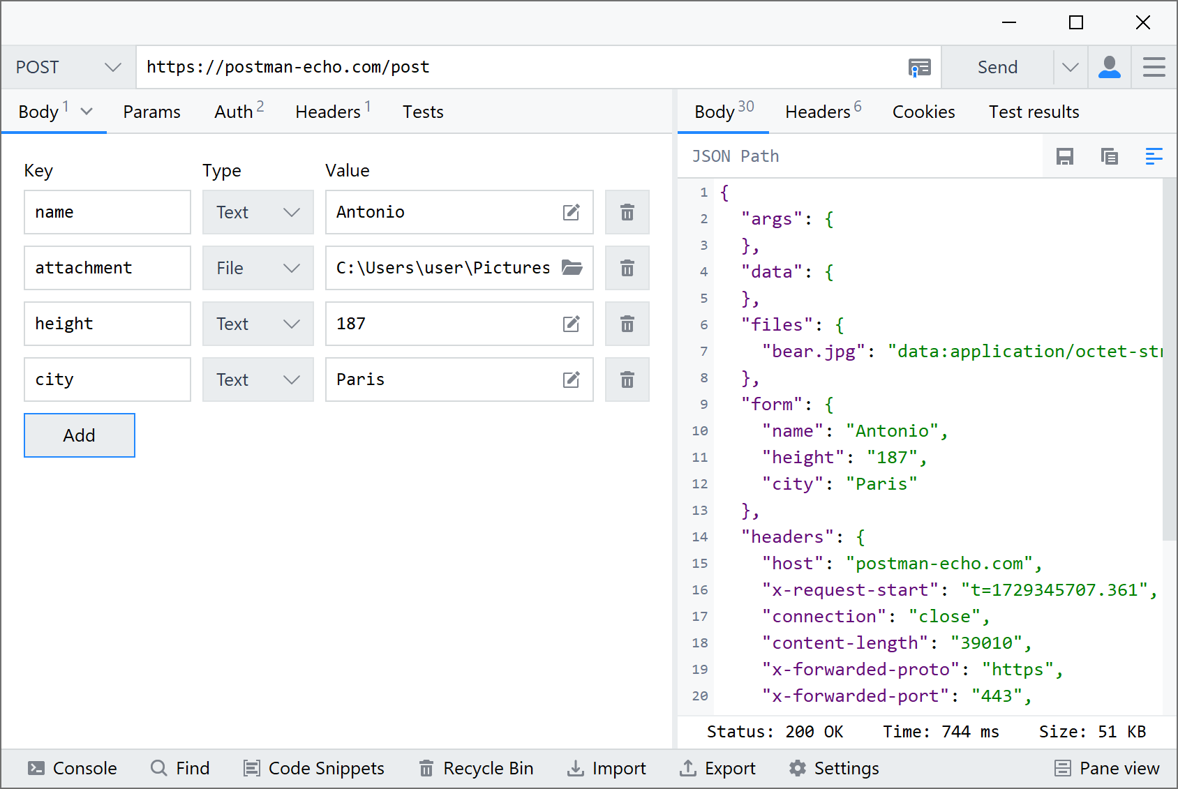 NativeRest Multipart Form Data