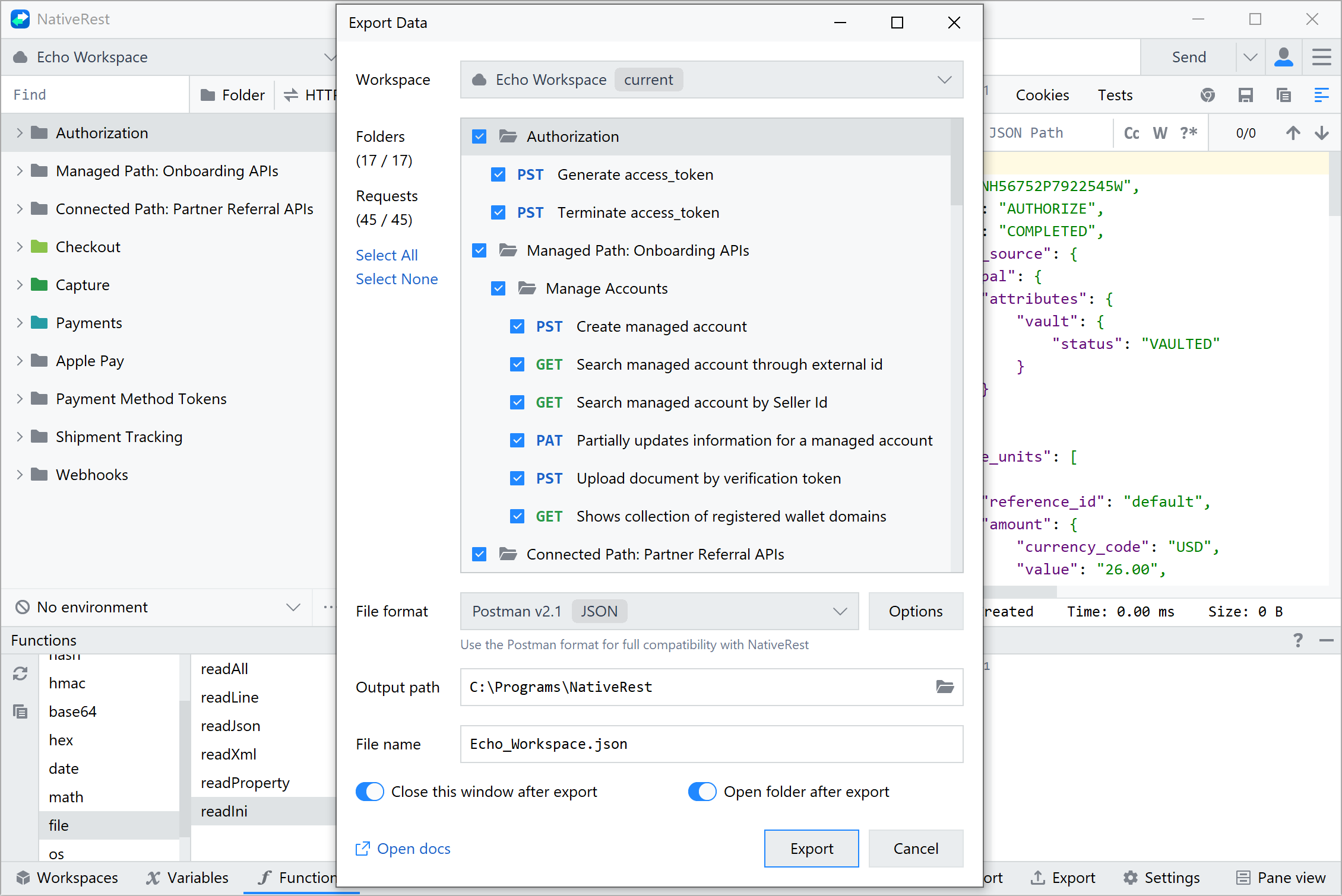 NativeRest Folders when exporting requests