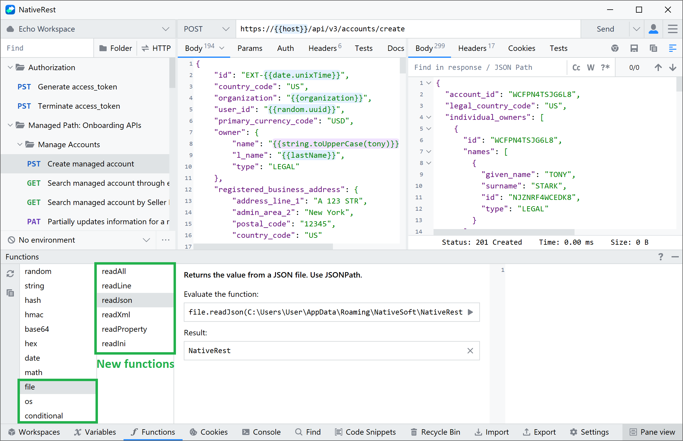 NativeRest file, os, conditional functions