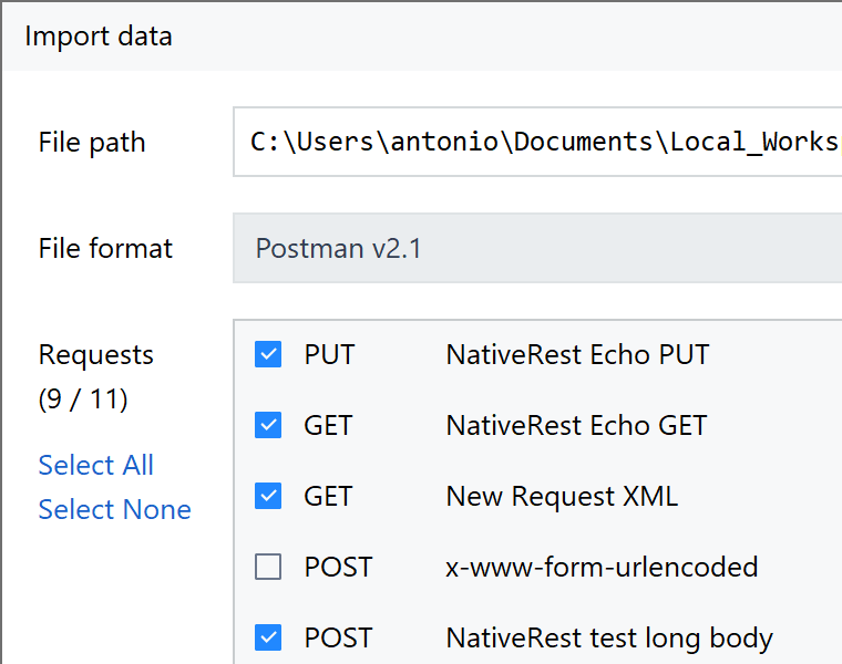 Import to NativeRest from Postman and Insomnia