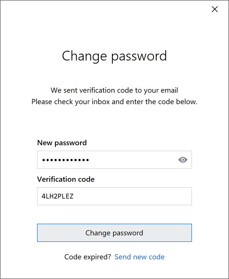 NativeRest Change Password window