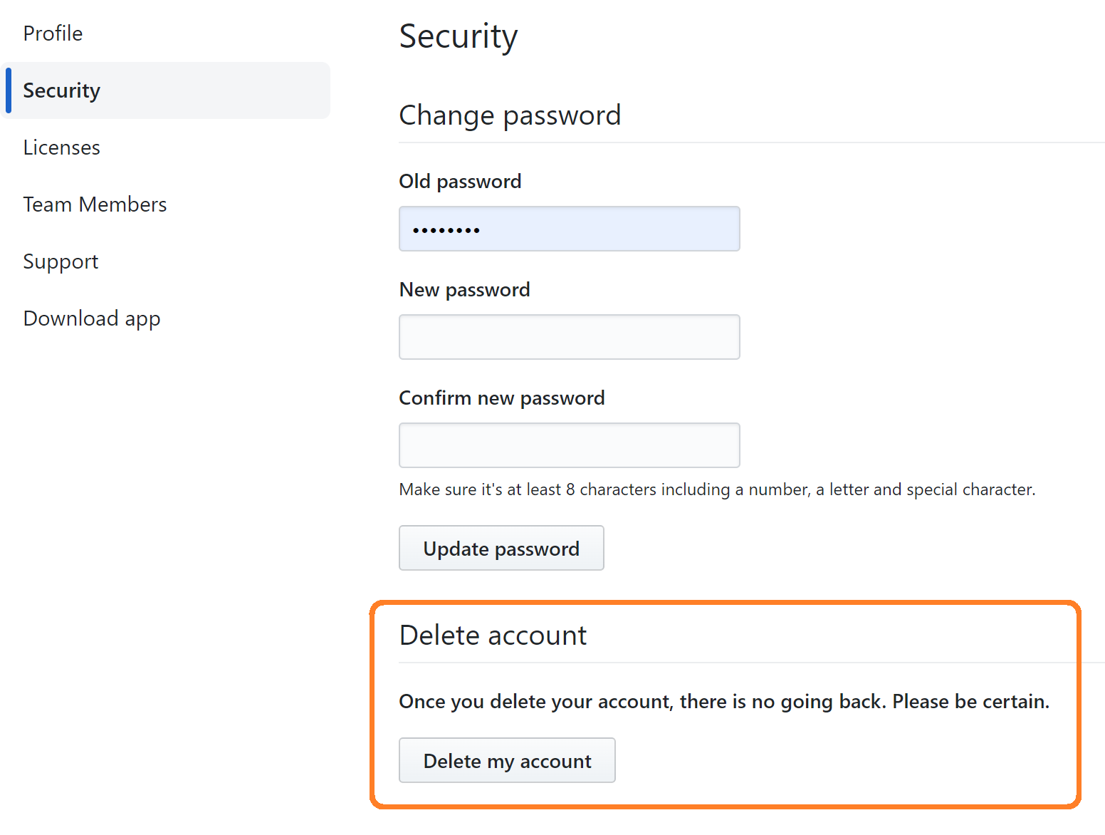 NativeSoft – Delete account