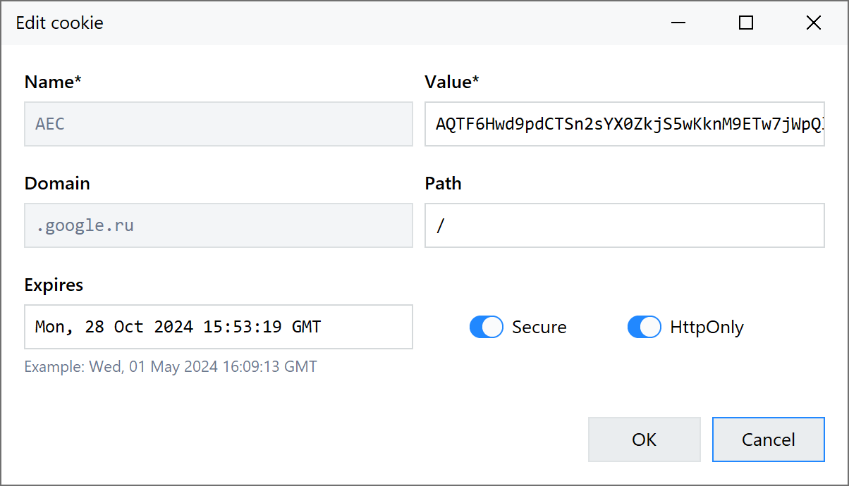 NativeRest – Edit cookie