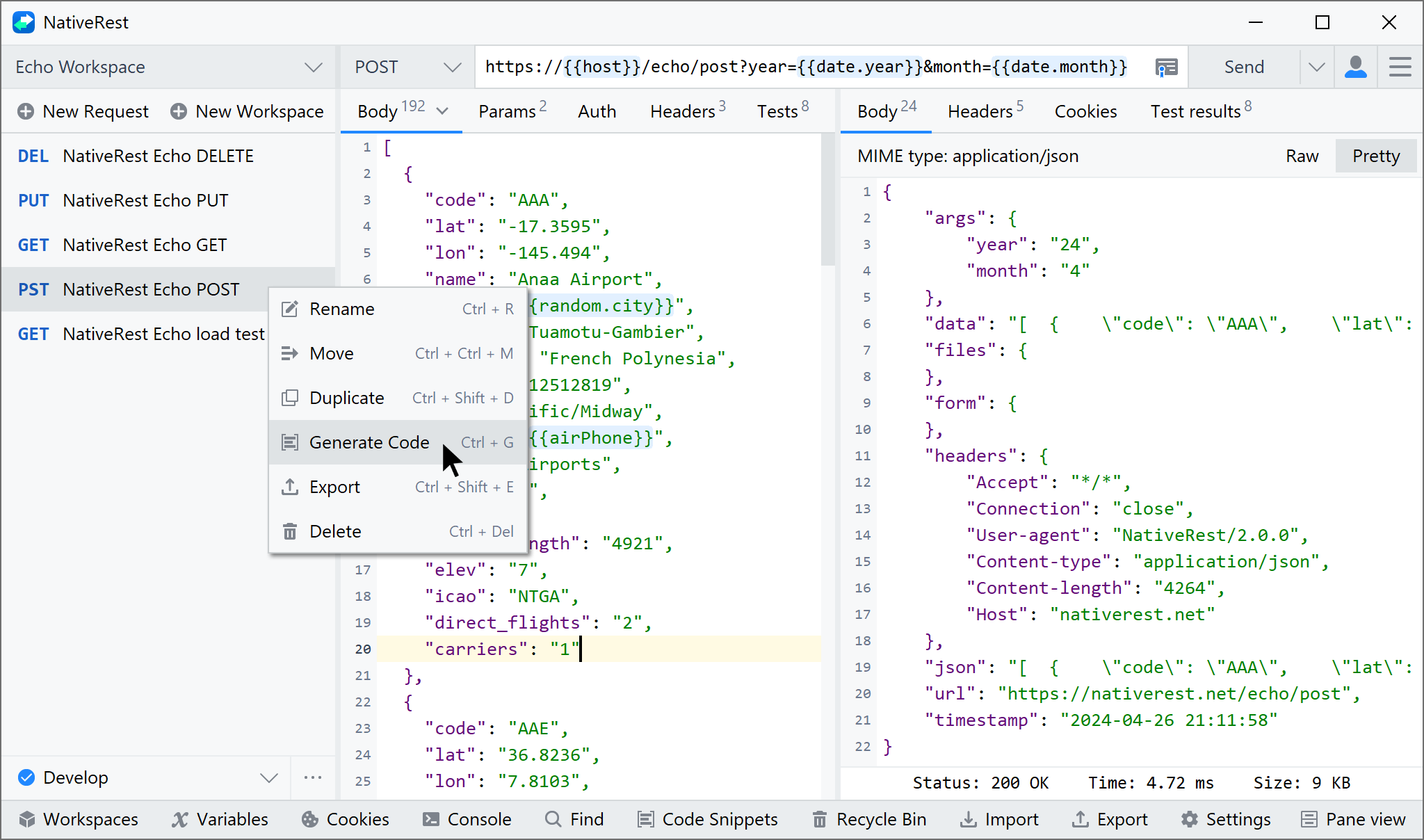NativeRest open window Code snippets